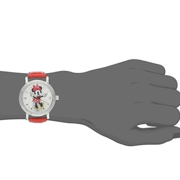 Women's Disney Minnie Mouse Red Faux Leather Buckle Watch - Picture 11 of 12